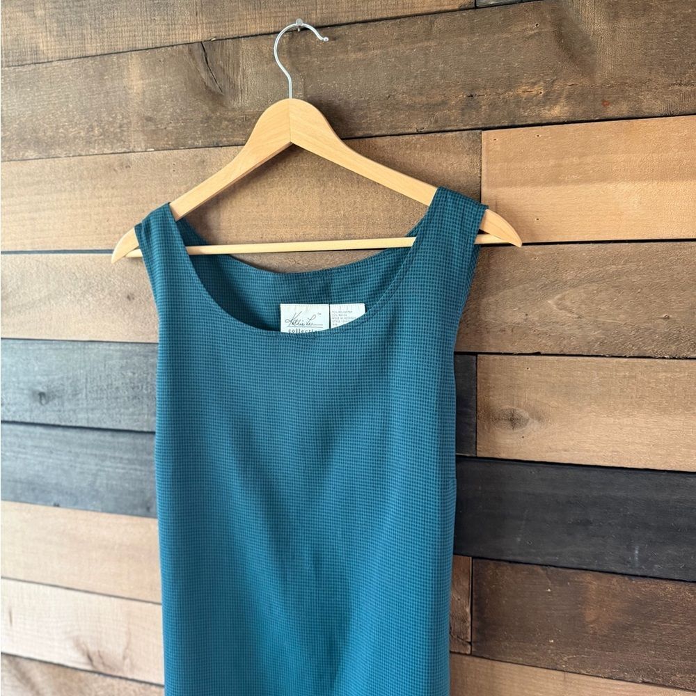 Vintage Kathie Lee Collection Teal Checkered Sleeveless Midi Dress Minimal 90s - Picture 9 of 9